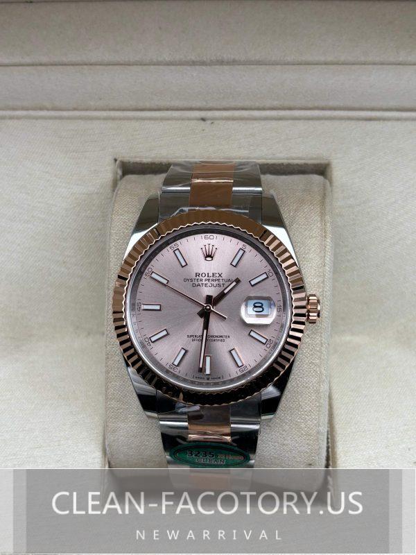 Clean Factory Rolex Datejust 41mm 126331Oyster Sundust Dial, Two-Tone 18K RoseGold wrapped 904L Steel, Gold Fluted Bezel, Best Edition 3235 Movement