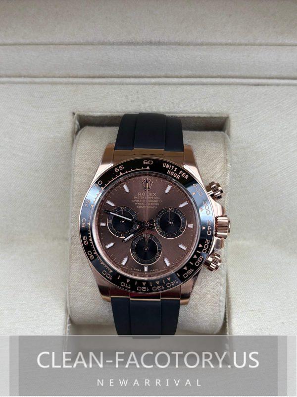 Clean Factory Rolex Daytona 126515LN Rose Gold Brown Dial, Rubber Strap, Cerachrom Bezel, Rose Gold wrapped 904L Steel, Best Edition 4131 Movement
