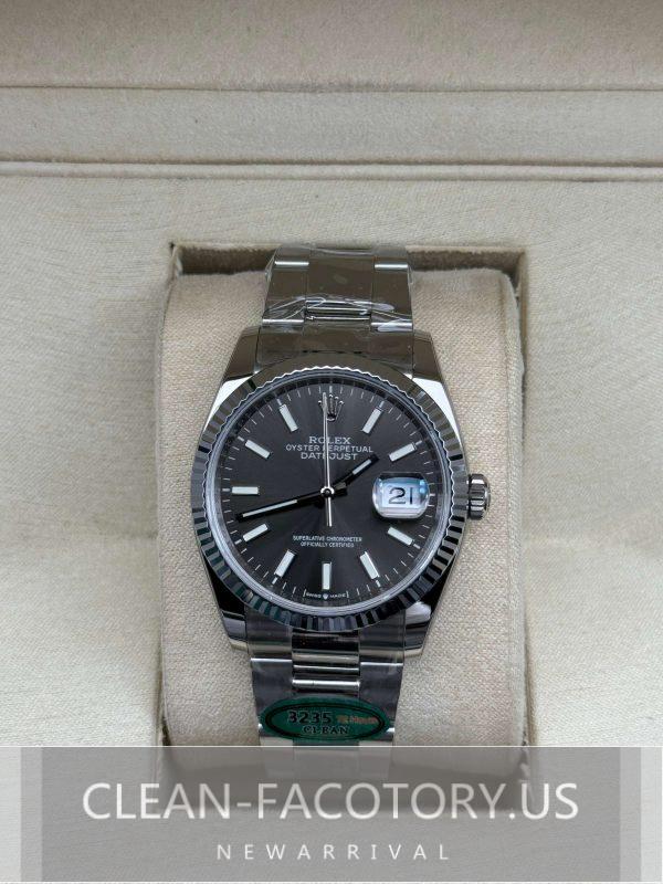 Clean Factory Rolex Datejust 36mm 126234 Oyster Grey Dial, White Gold Fluted Bezel, 904L Steel, Best Edition 3235 Movement