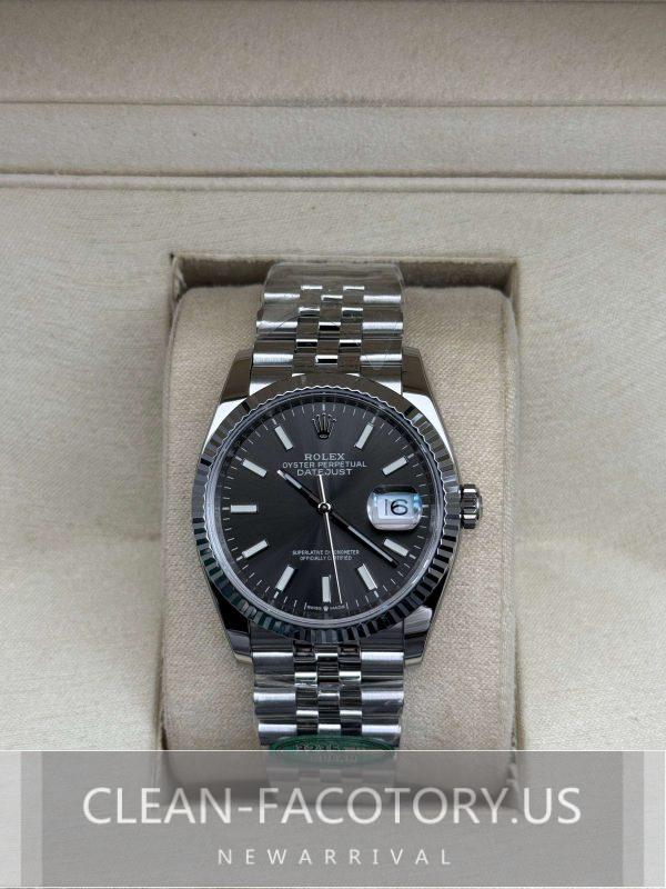Clean Factory Rolex Datejust 36mm 126234 Jubilee Grey Dial, White Gold Fluted Bezel, 904L Steel, Best Edition 3235 Movement