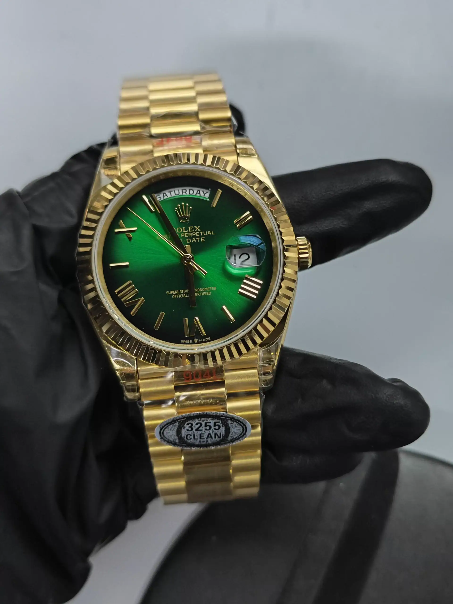 Clean Factory Rolex Day Date 40mm 228238 President Green Ombre Dial Yellow Gold Fluted Bezel 18k Gold Wrapped 904l Steel Best Edition 3255 Movement