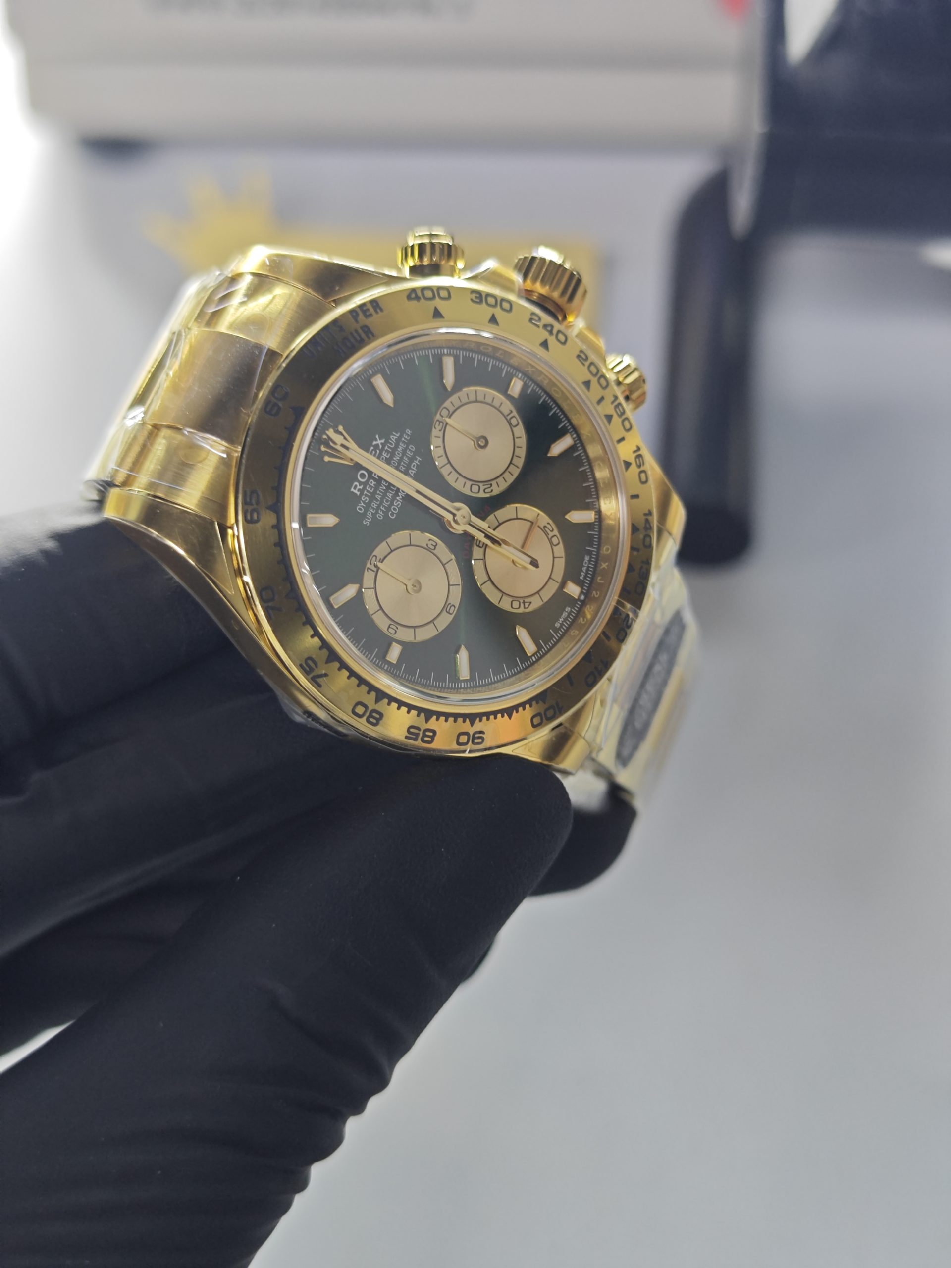 Clean Factory Daytona 126508 “John Mayer”Green Panda Dial, Gold Bezel, Yellow Gold