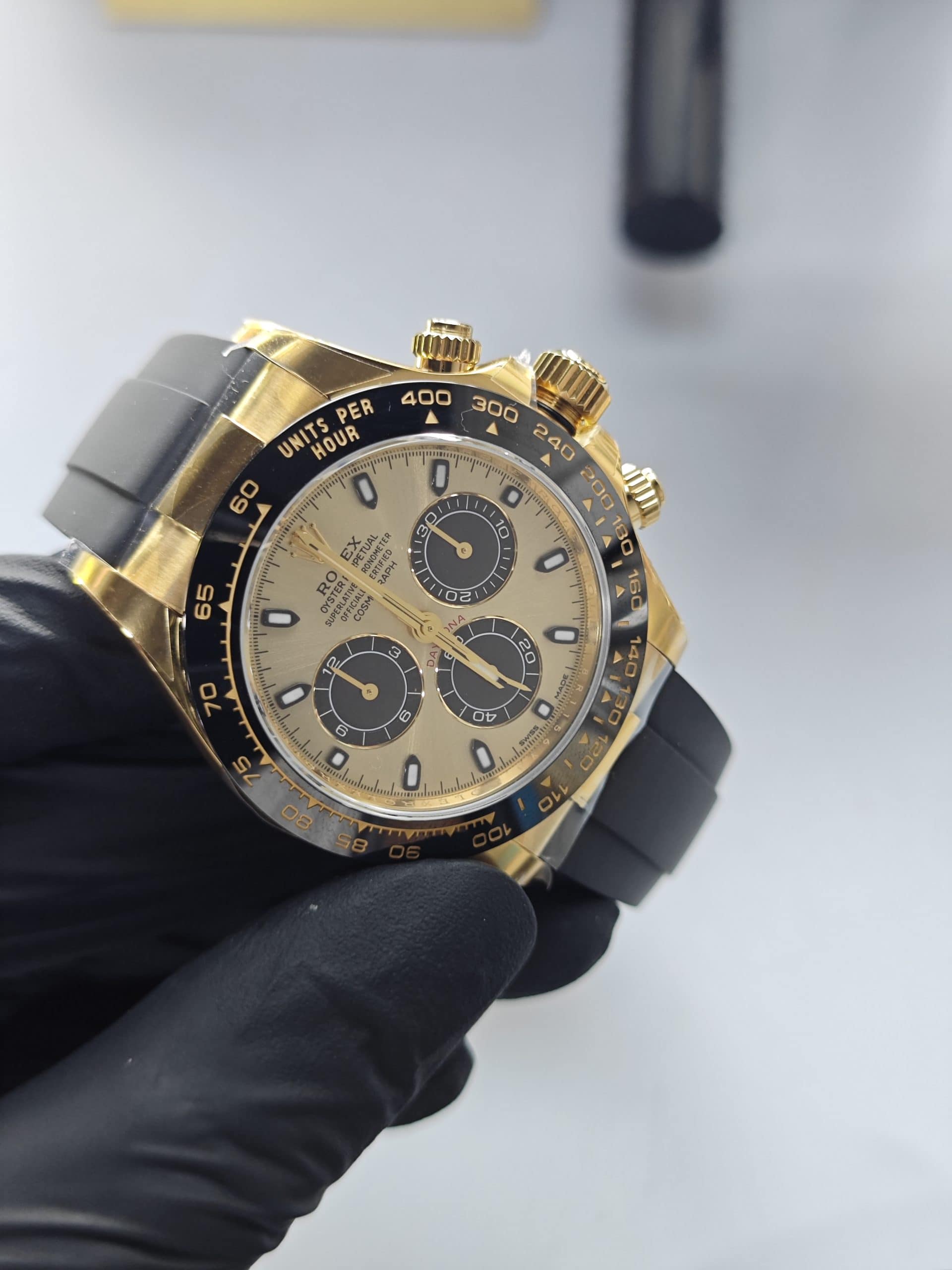 Clean Factory 116518LN Champagne Panda Dial”Pikachu”, Rubber Strap, Cerachrom Bezel, Yellow Gold wrapped