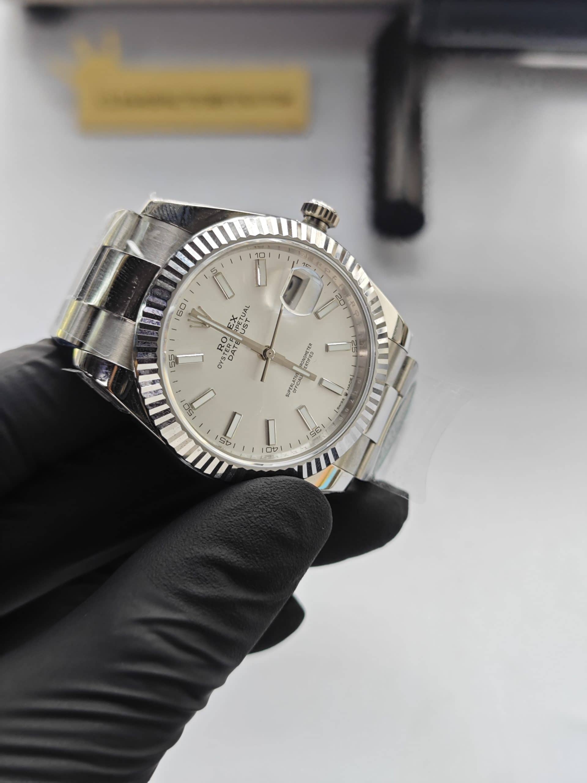Clean Factory Datejust 41mm 126334 Oyster Silver Dial, White Gold Fluted Bezel