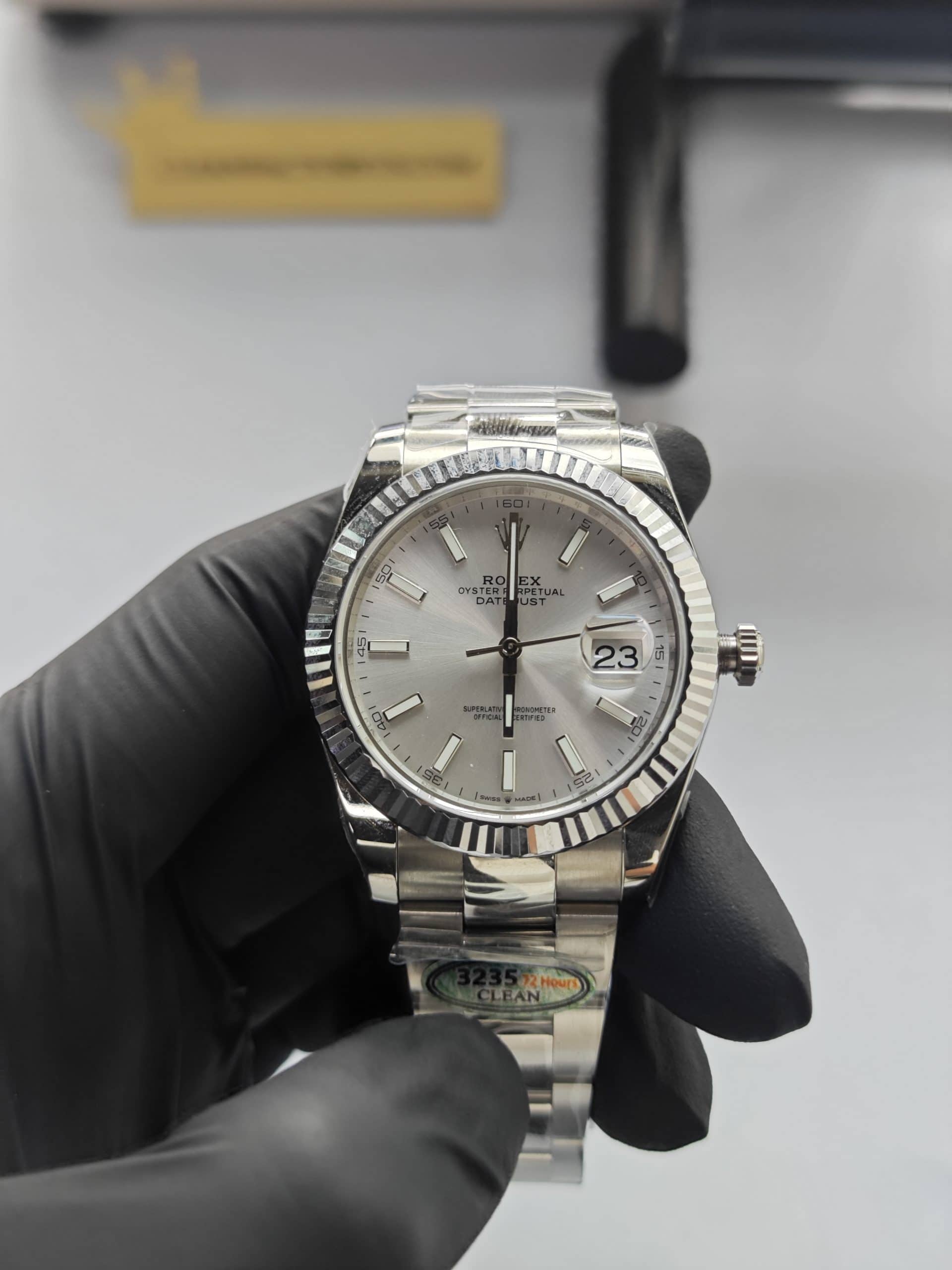 Clean Factory Datejust 41mm 126334 Oyster Silver Dial, White Gold Fluted Bezel