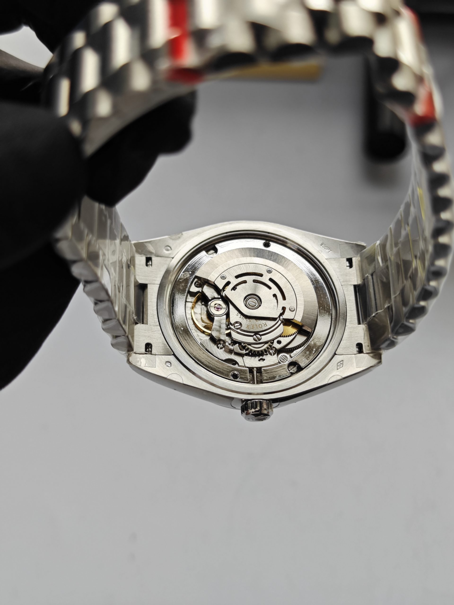 Clean Factory Rolex Day Date 40mm 228239 President Black Dial with Baguette Platinum Wrapped Fluted Bezel