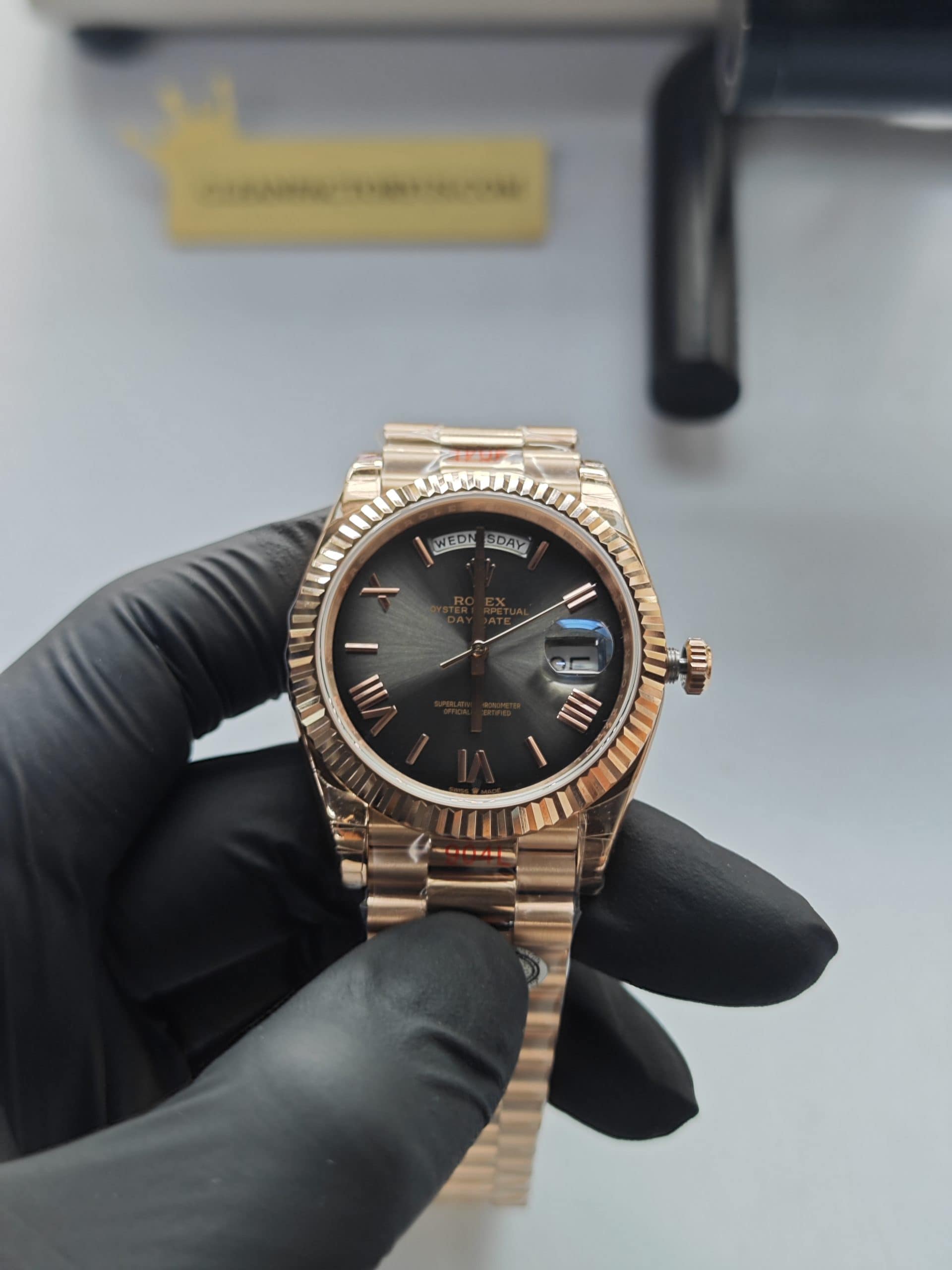 Clean Factory Rolex Day Date 40mm 228235 President Oscars Slate Ombre Dial Rose Gold Fluted Bezel 18k Rosegold Wrapped 904l Steel Best Edition 3255 Movement
