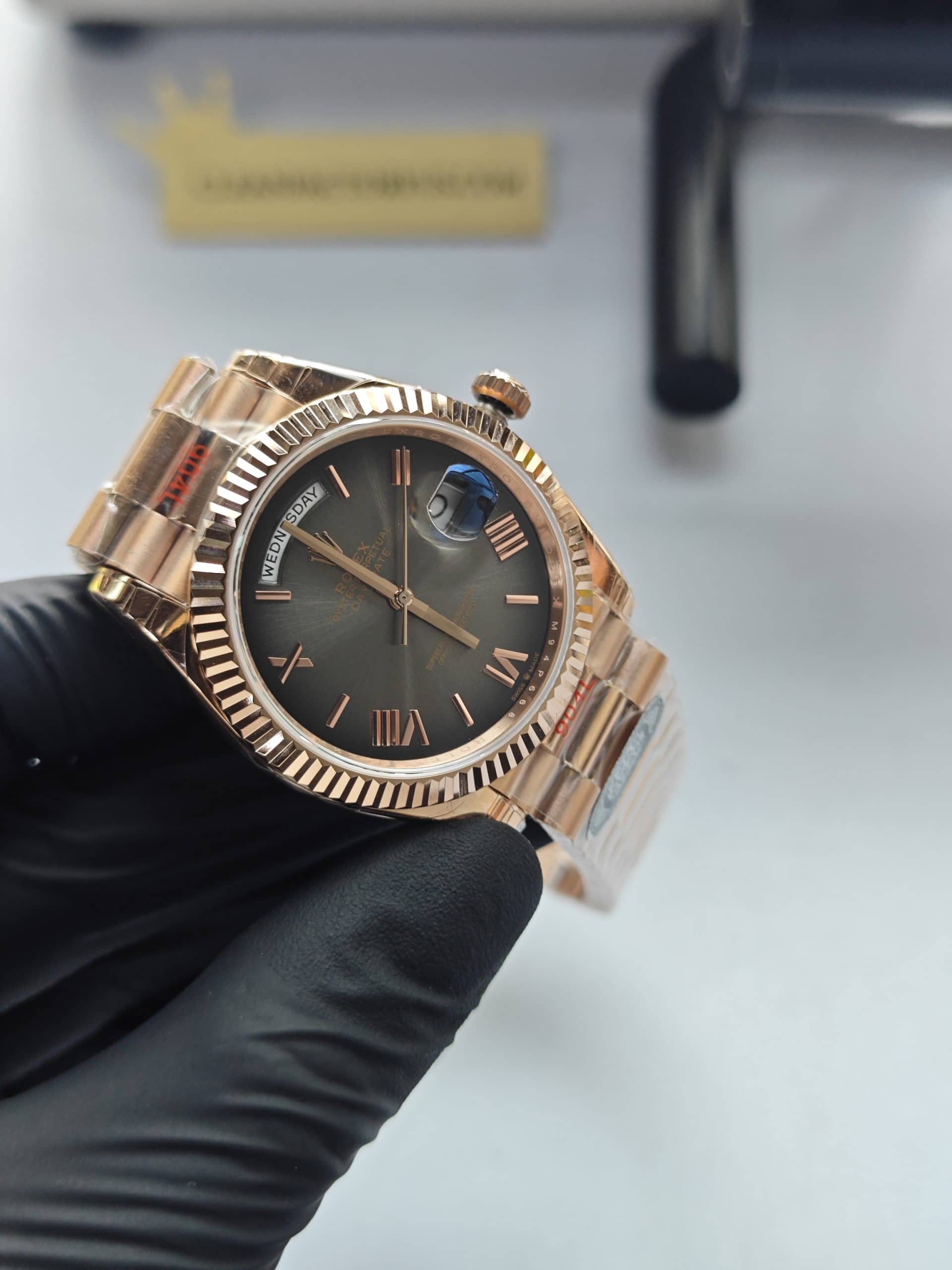 Clean Factory Rolex Day Date 40mm 228235 President Oscars Slate Ombre Dial Rose Gold Fluted Bezel 18k Rosegold Wrapped 904l Steel Best Edition 3255 Movement