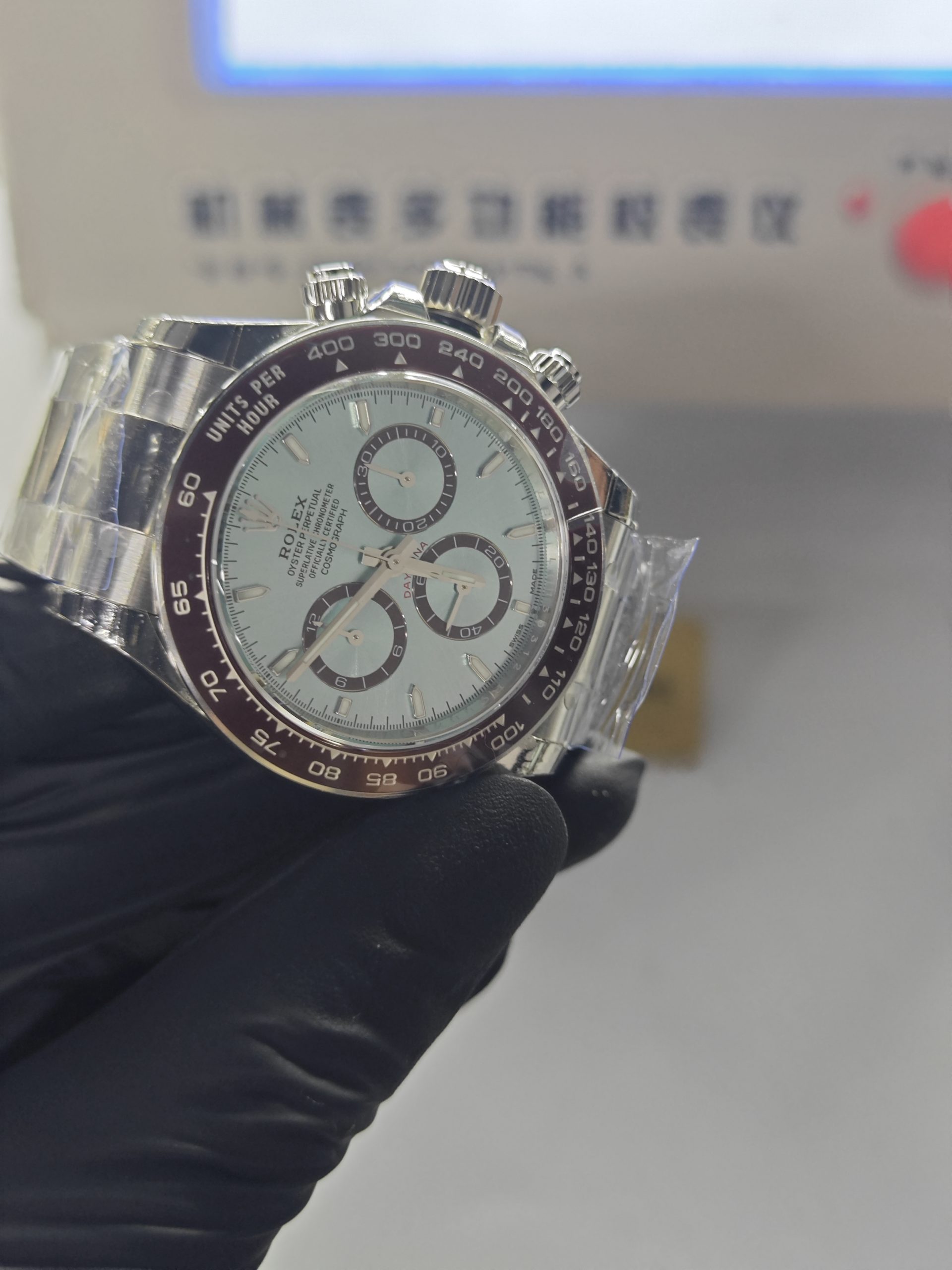 Clean Factory Rolex Daytona M126506 Ice Blue Dial Chestnut Brown Ceramic Bezel Platinum Wrapped 904l Steel Transparent Case Back Best Edition 4131 Movement