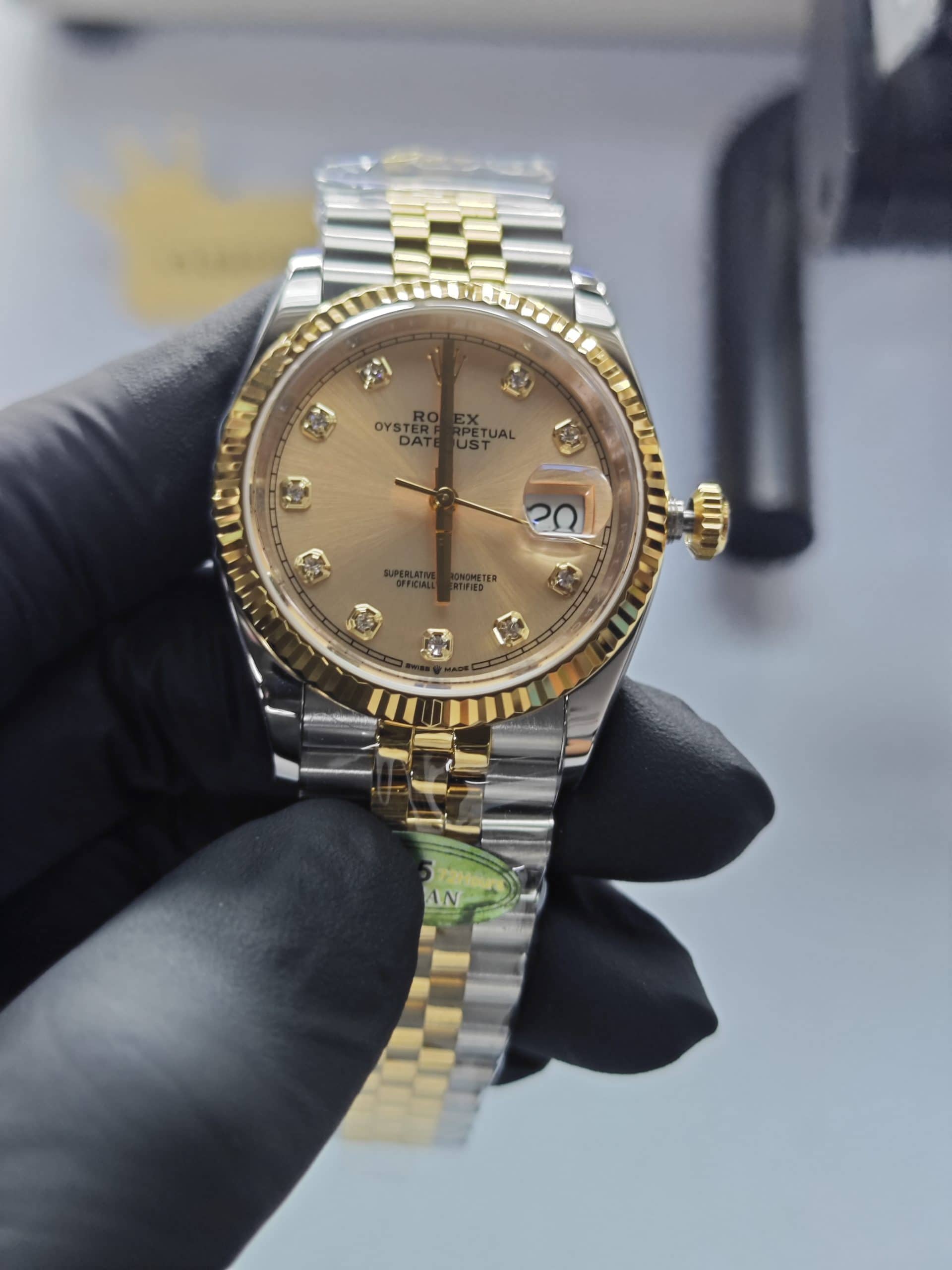 Clean Factory Datejust 36mm 126233Jubilee Two-Tone, Gold Diamond Dial, Gold Fluted Bezel