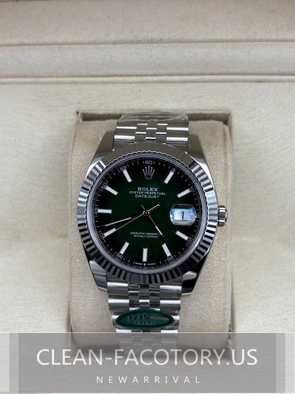 Clean Factory Rolex Datejust 41mm 126334 Jubilee, Gradient Green Dial, White Gold Fluted Bezel, Solid 904L Steel, Best Edition 3235 Movement