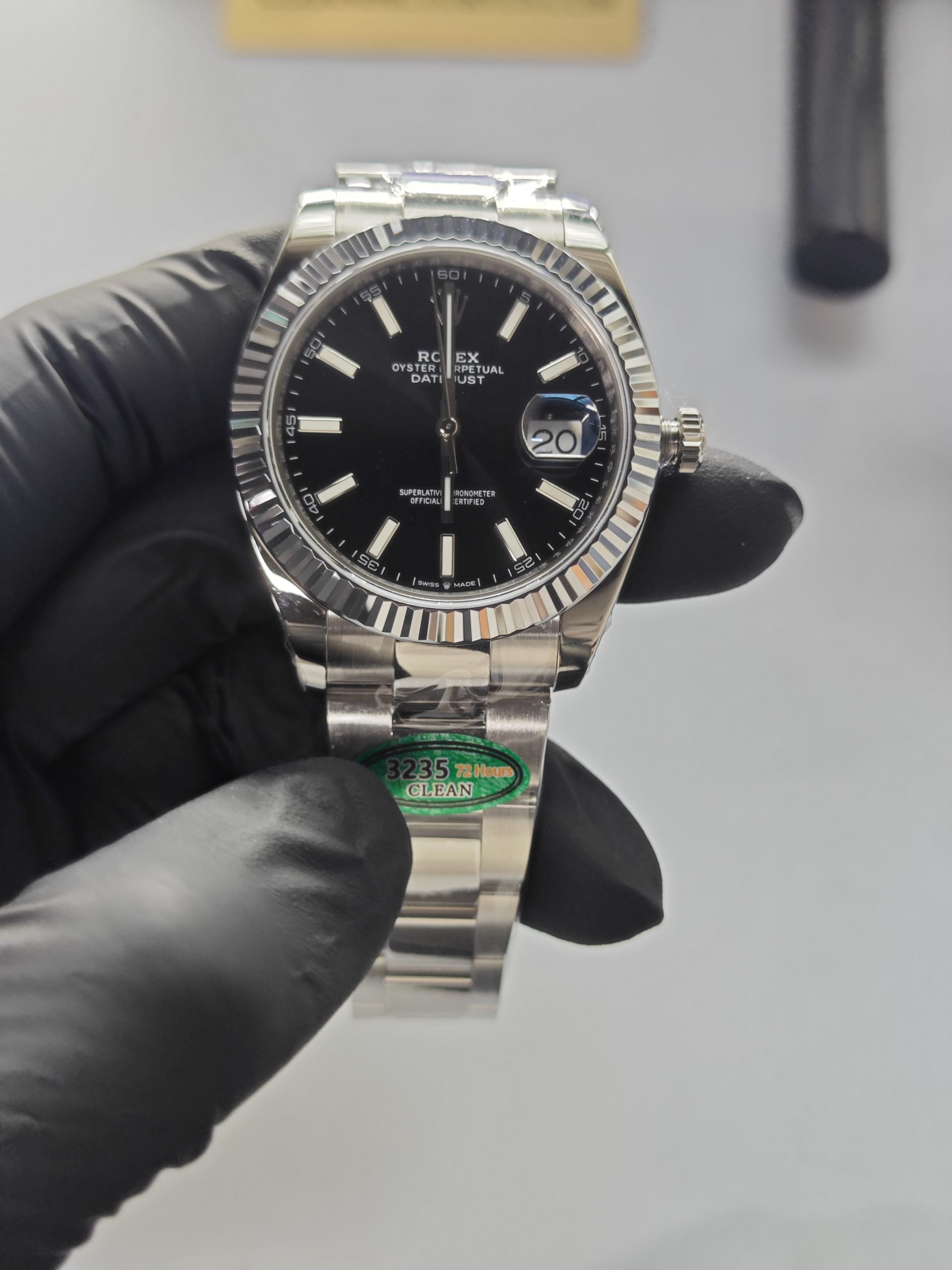 Clean Factory Datejust 41mm Oyster Black Dial, White Gold Fluted Bezel