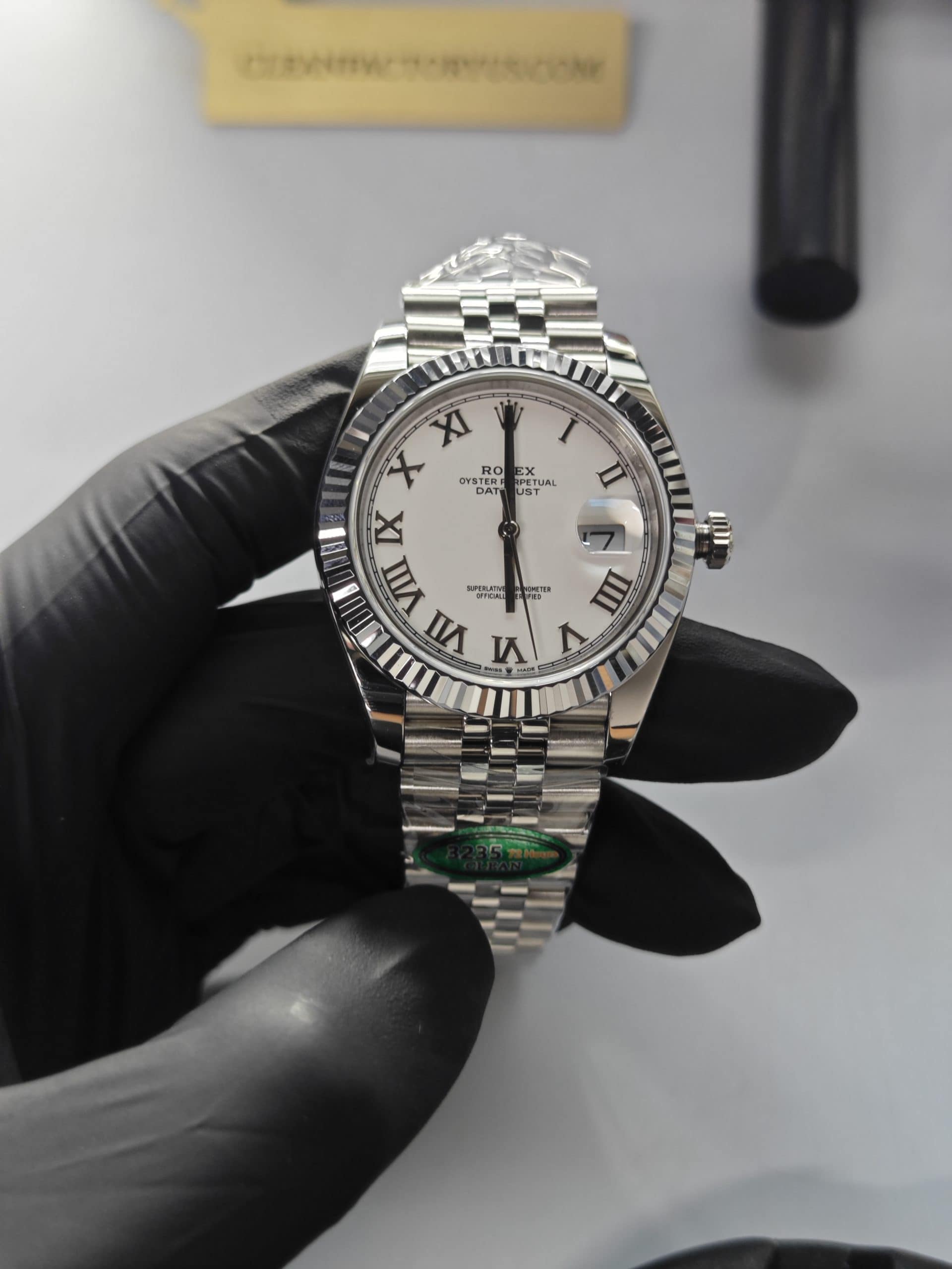 Clean Factory Datejust 41mm Jubilee White Dial Roman Markers, White Gold Fluted Bezel