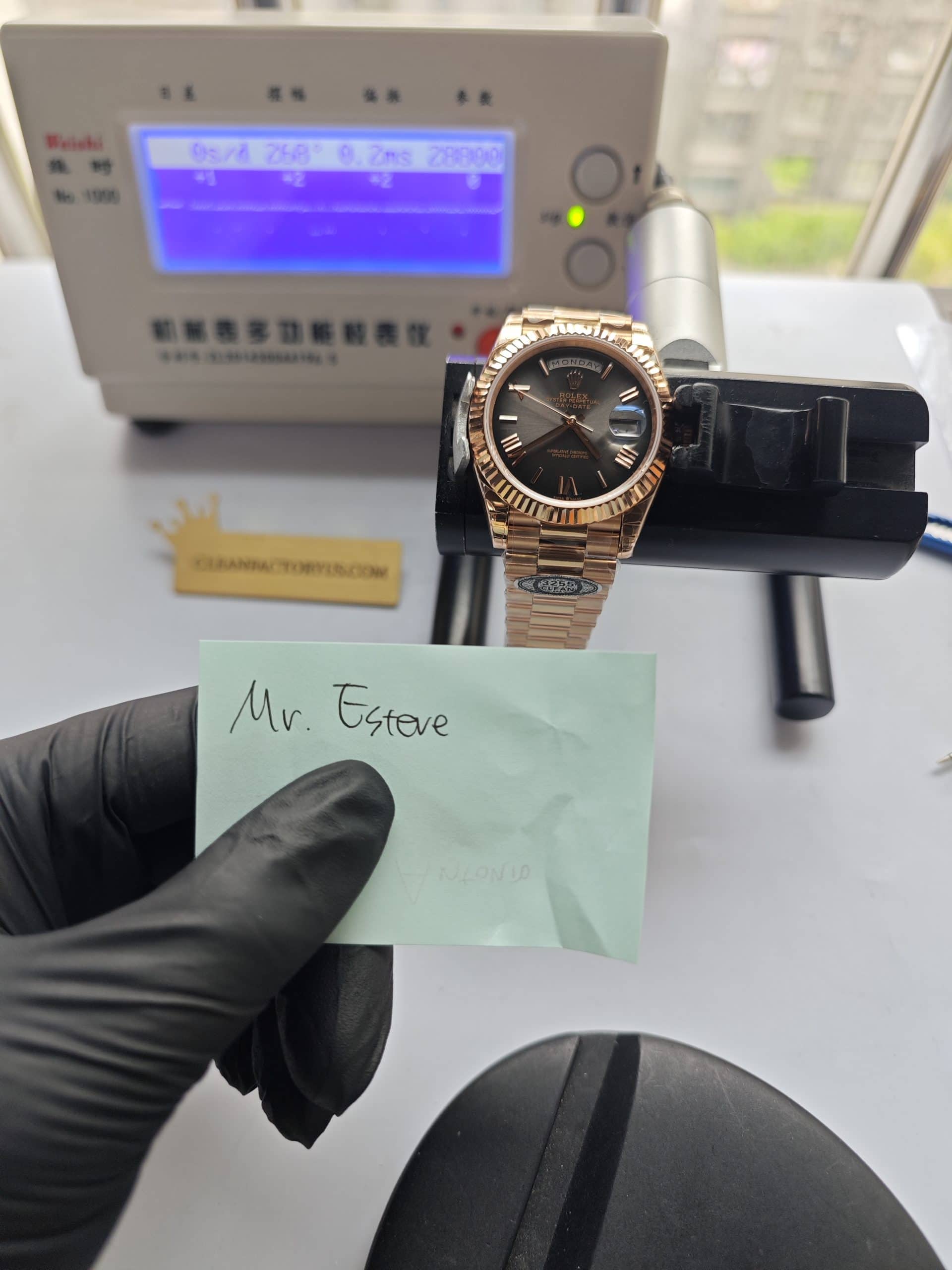 Clean Factory Rolex Day-Date 40mm 228235 President “Oscars” Slate Ombré Dial, Rose Gold Fluted Bezel
