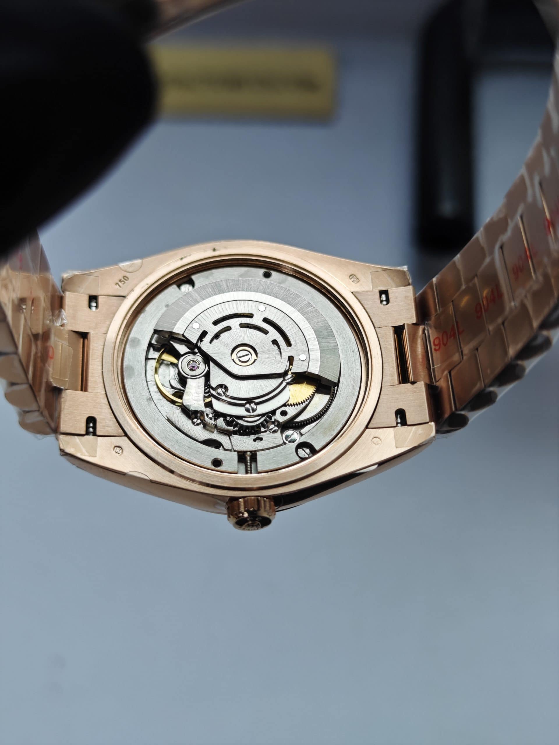 Clean Factory Rolex Day-Date 40mm 228235 President , Eisenkiesel Dial with Baguette Diamonds, Rose Gold Fluted Bezel
