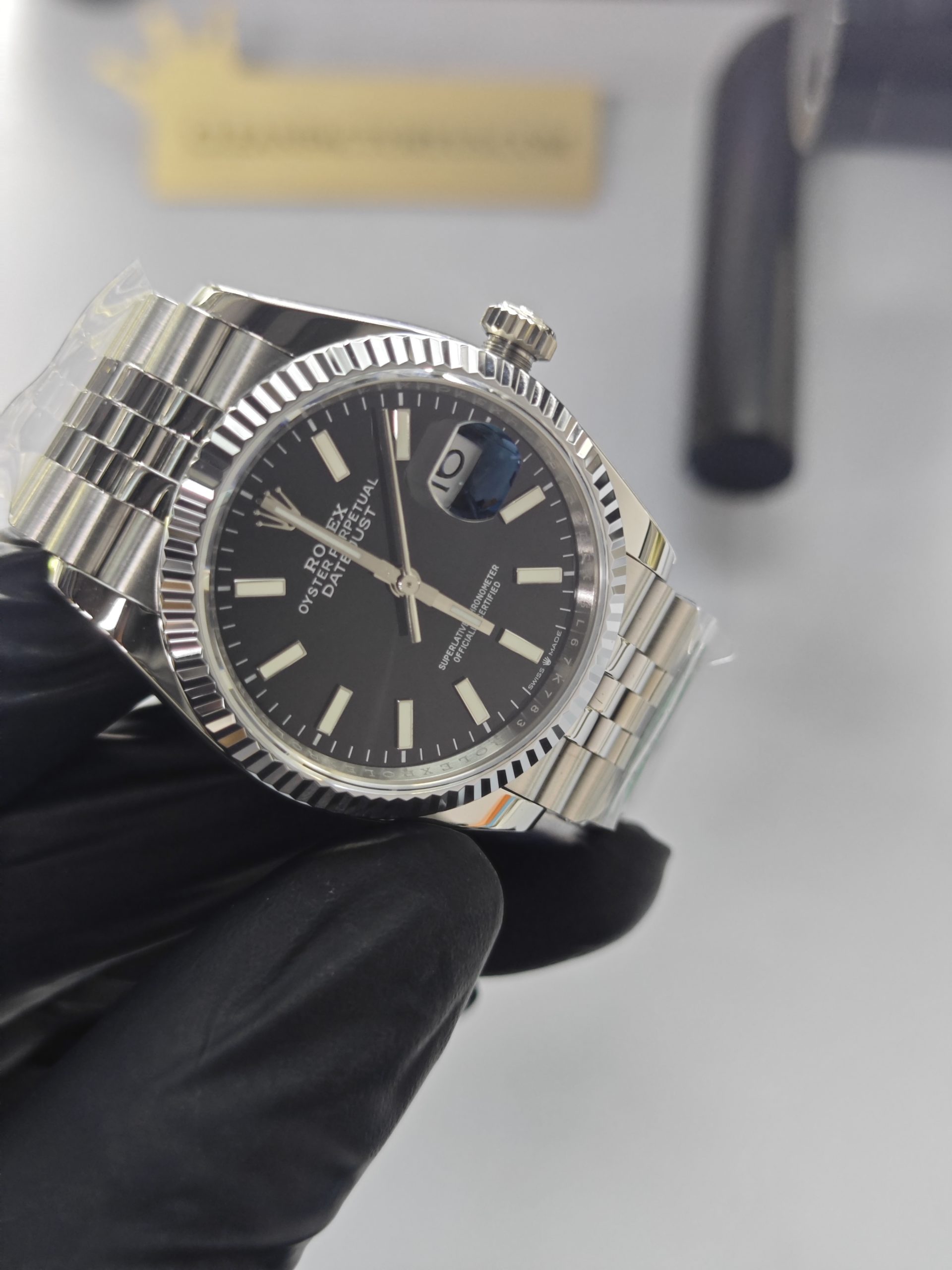 Clean Factory Datejust 36mm 126234Jubilee Black Dial, White Gold Fluted Bezel