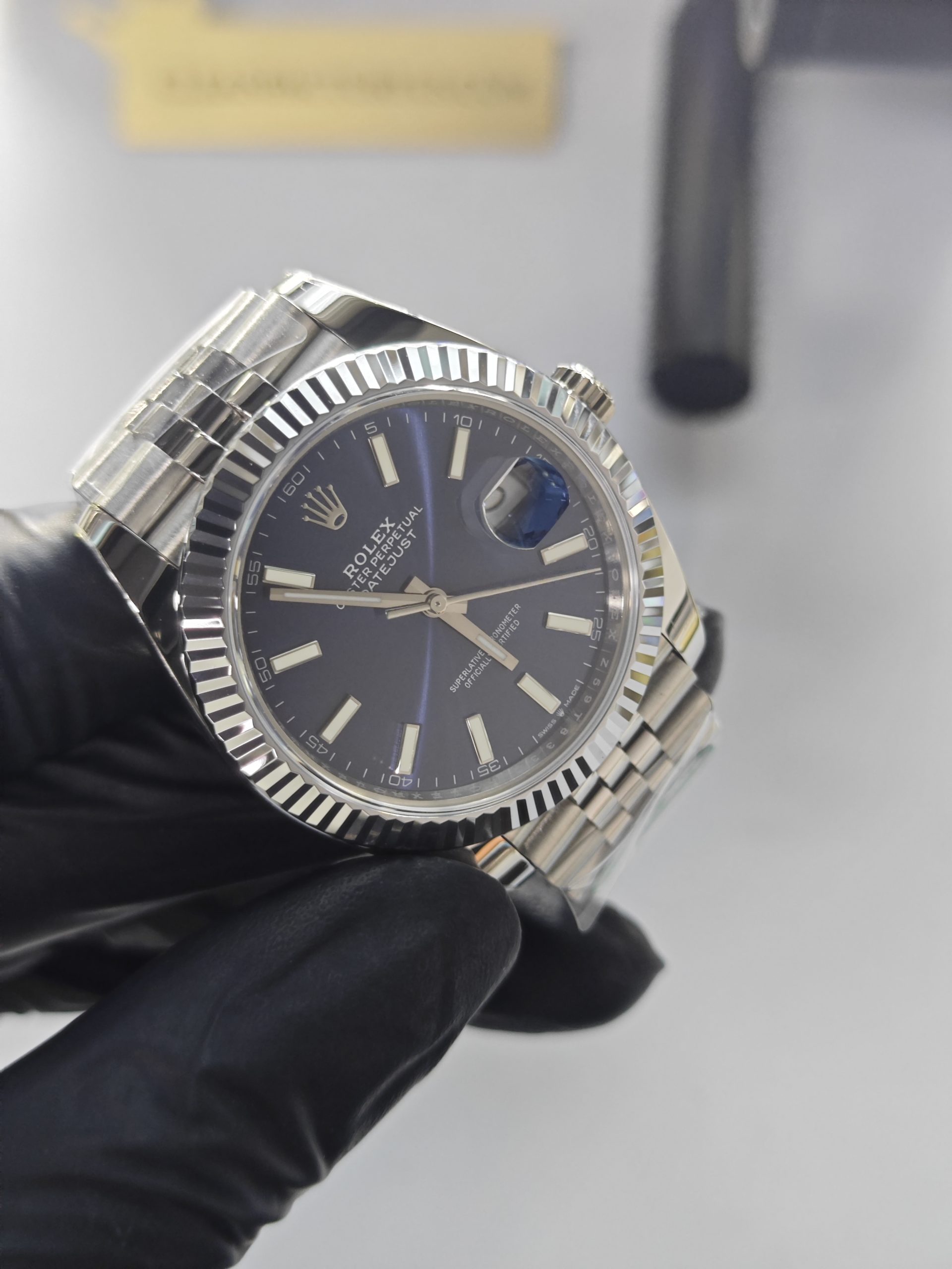Clean Factory Datejust 41mm Jubilee Blue Dial, White Gold Fluted Bezel