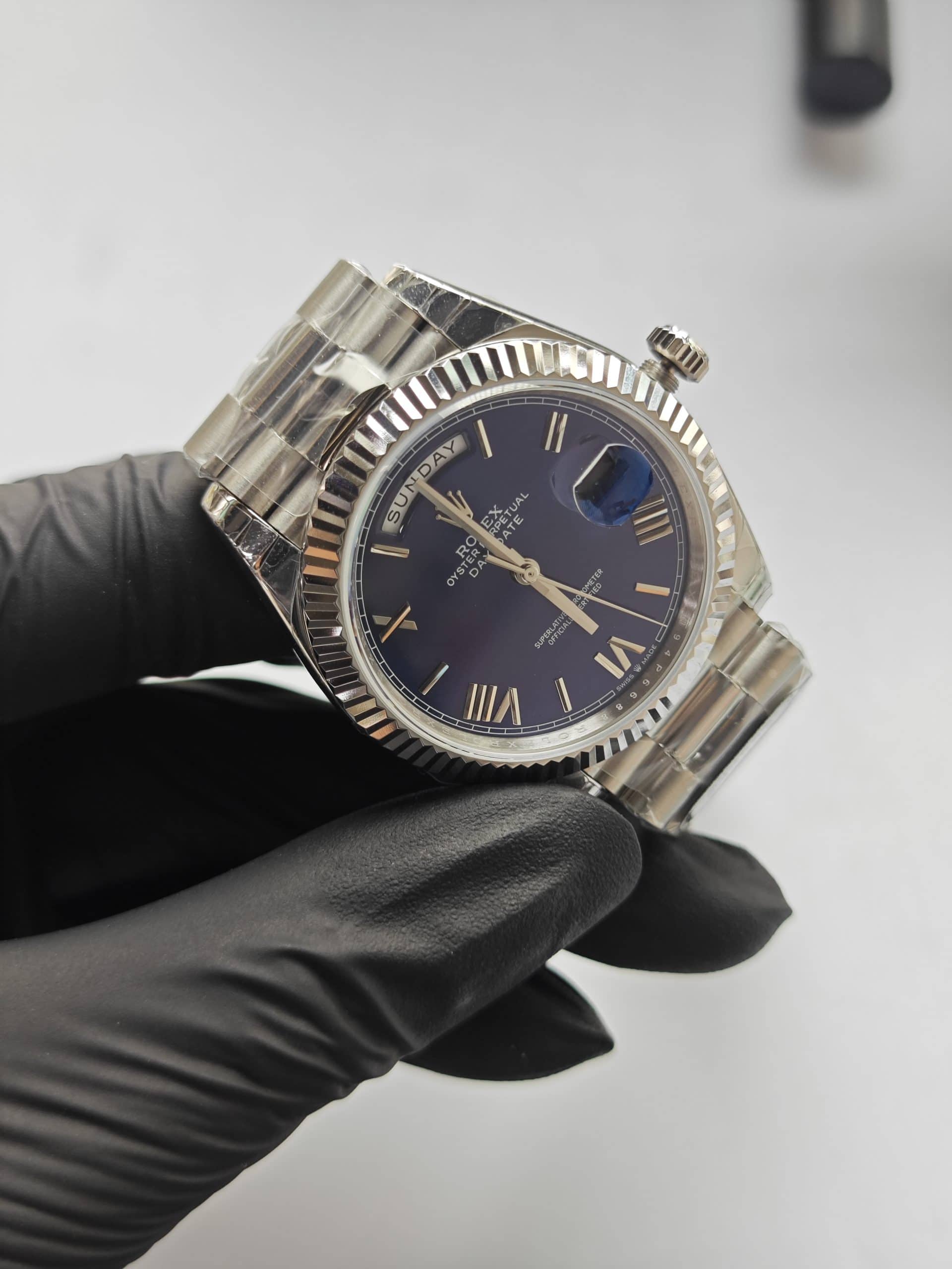 Clean Factory Rolex Day Date 40mm 228239 President Blue Dial Platinum Fluted Bezel 18k Gold Wrapped 904l Steel Best Edition 3255 Movement