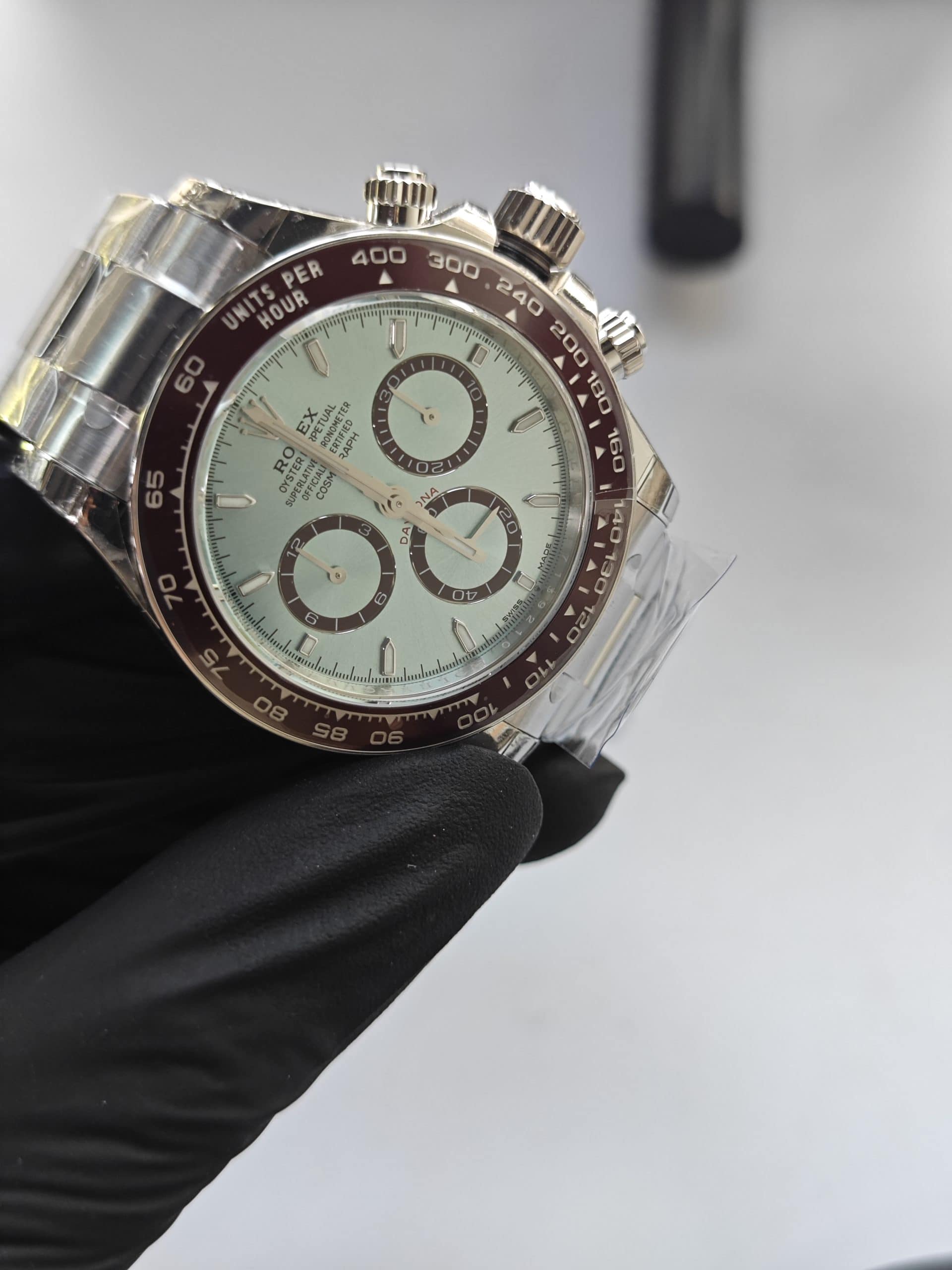 Clean Factory Rolex Daytona M126506 Ice Blue Dial Chestnut Brown Ceramic Bezel Platinum Wrapped 904l Steel Transparent Case Back Best Edition 4131 Movement