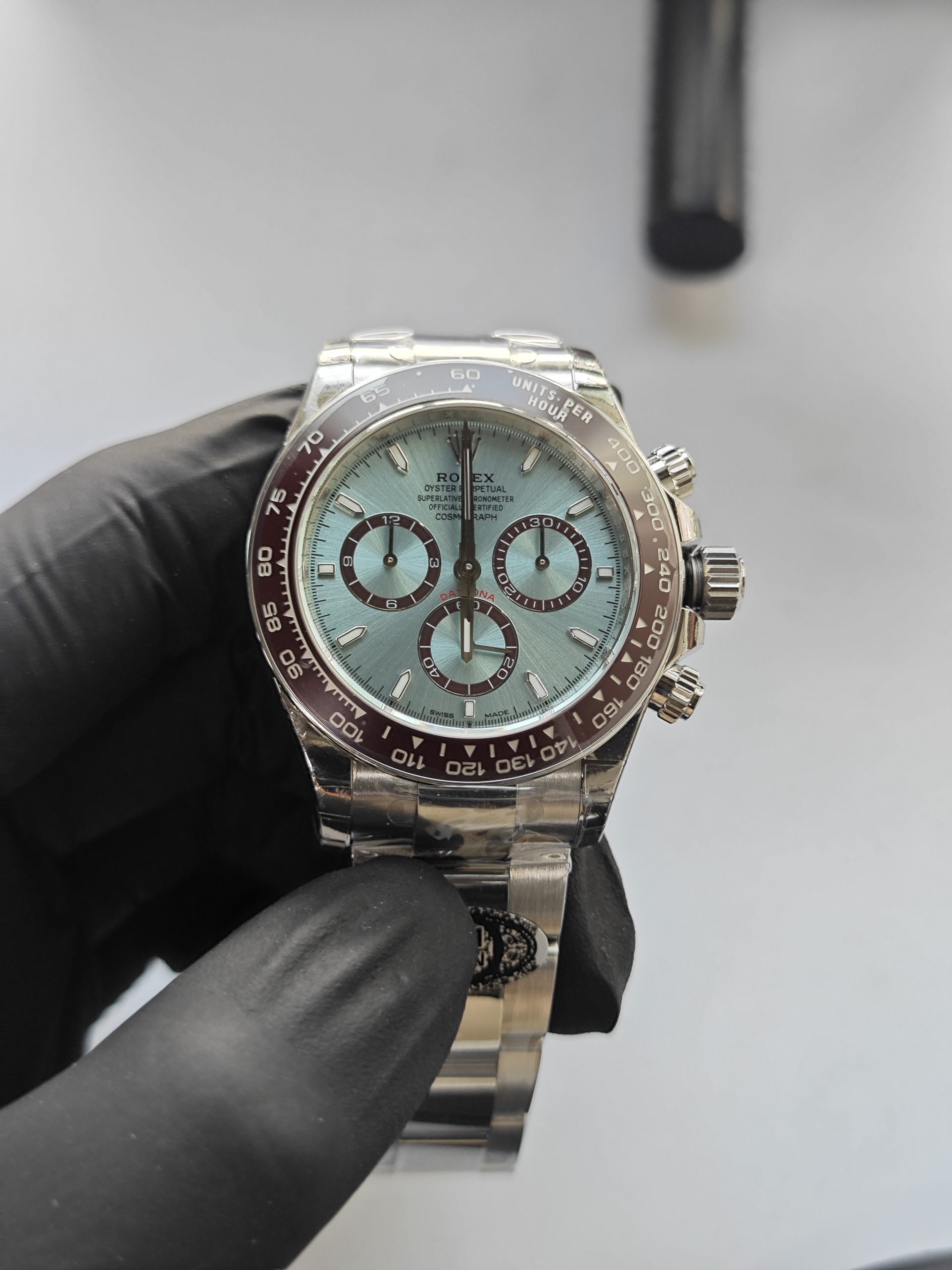 Clean Factory Rolex Daytona M126506 Ice Blue Dial Chestnut Brown Ceramic Bezel Platinum Wrapped 904l Steel Transparent Case Back Best Edition 4131 Movement