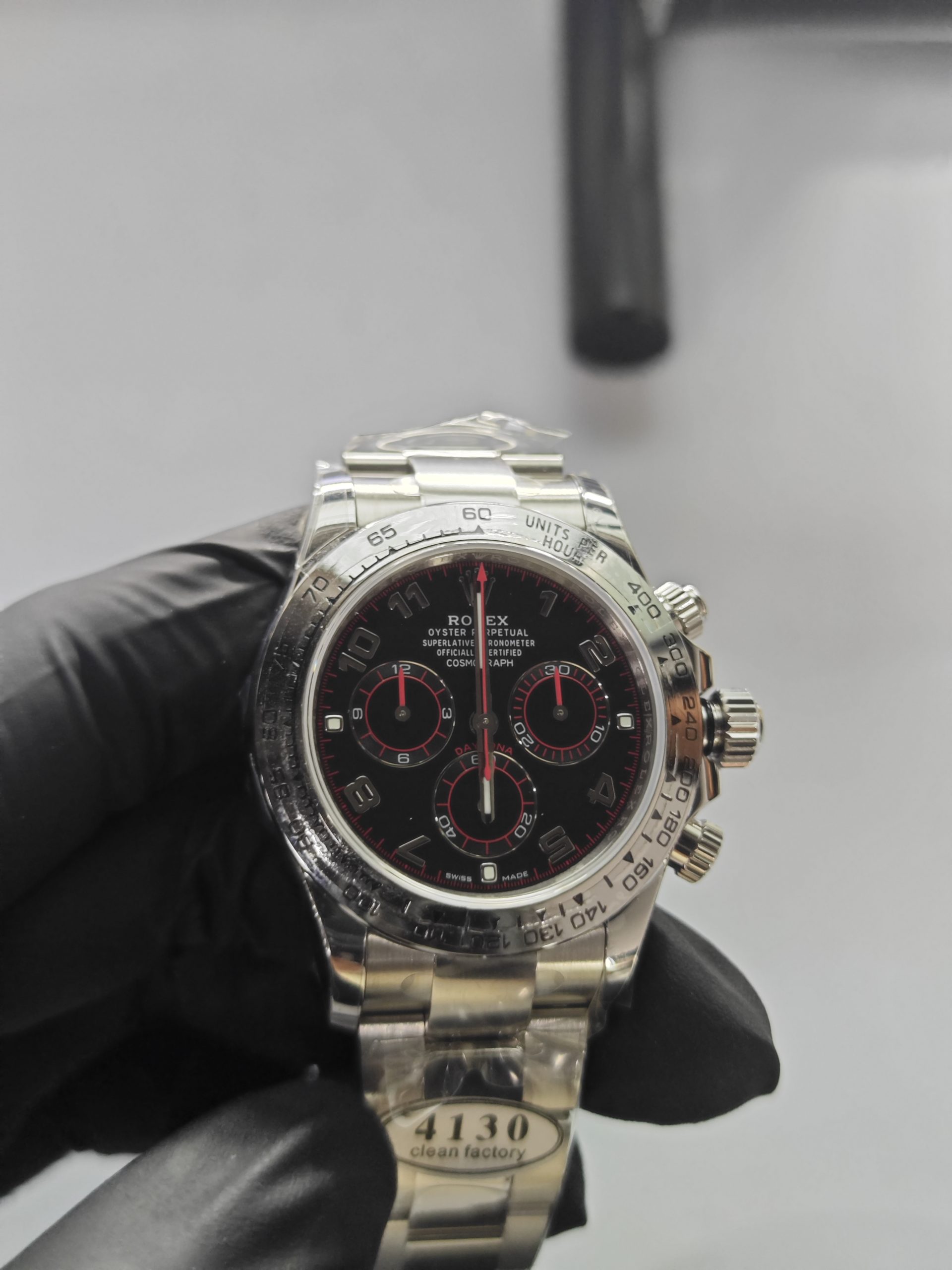 Clean Factory Daytona 116509 Black Dial, Red Hands Arabic Markers