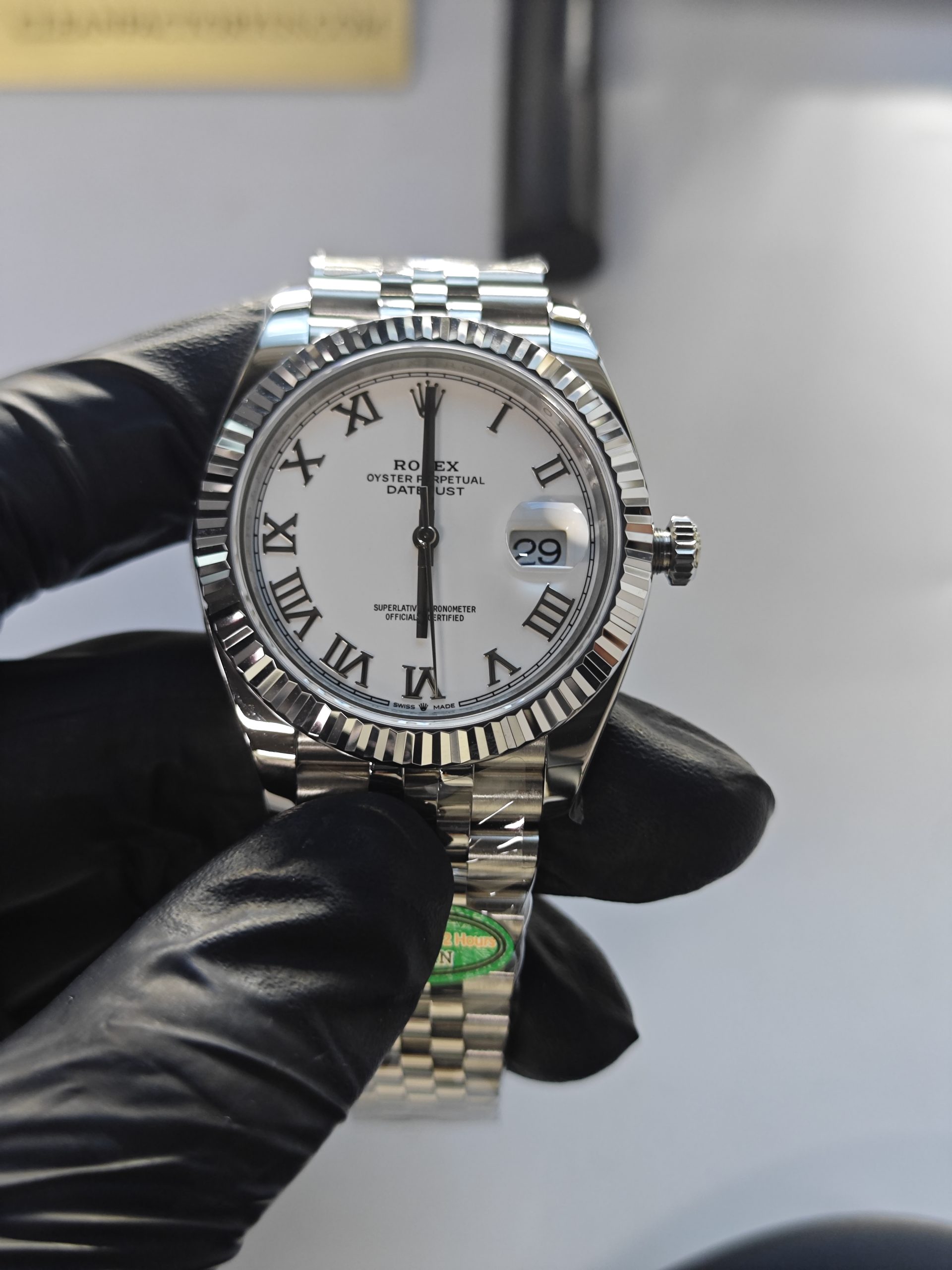 Clean Factory Datejust 41mm Jubilee White Dial Roman Markers, White Gold Fluted Bezel