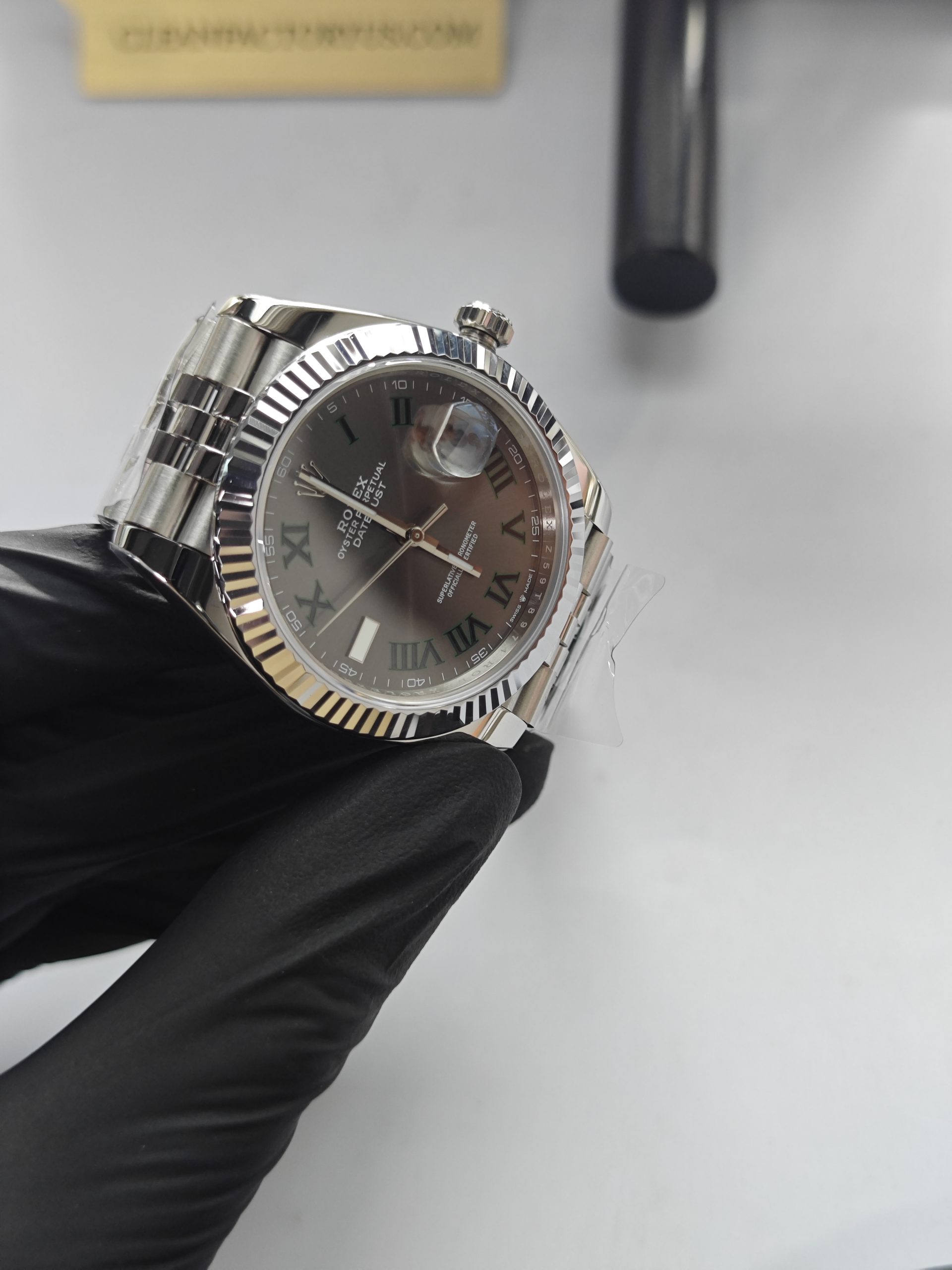 Clean Factory Datejust 41mm Jubilee Slate Grey Wimbledon Dial, White Gold Fluted Bezel
