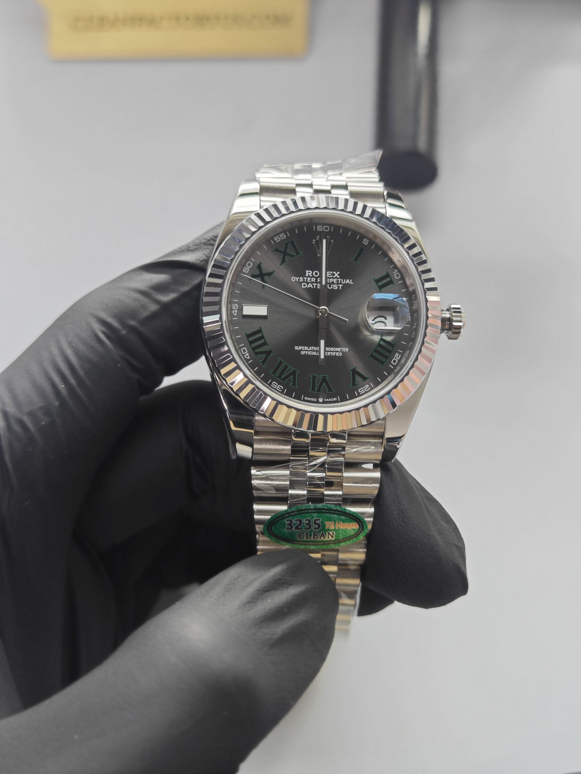 Clean Factory Datejust 41mm Jubilee Slate Grey Wimbledon Dial, White Gold Fluted Bezel