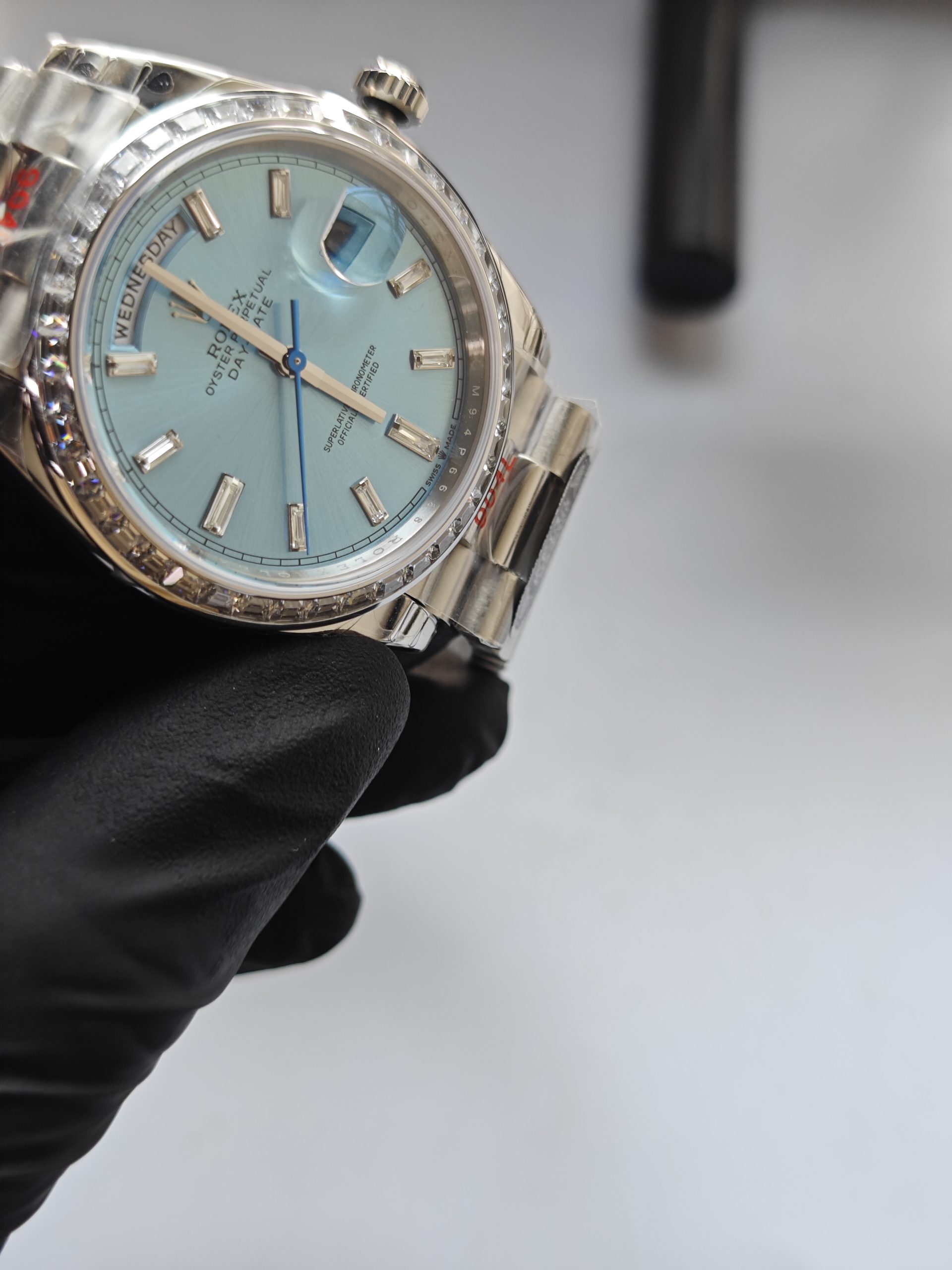 Clean Factory Day-Date 40mm 228396TBR President Iceblue Dial with Baguette Diamonds
