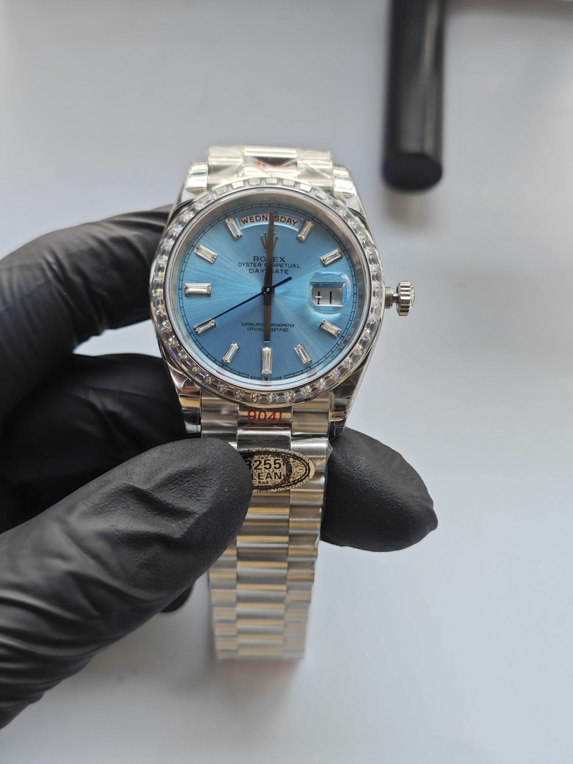 Clean Factory Day-Date 40mm 228396TBR President Iceblue Dial with Baguette Diamonds