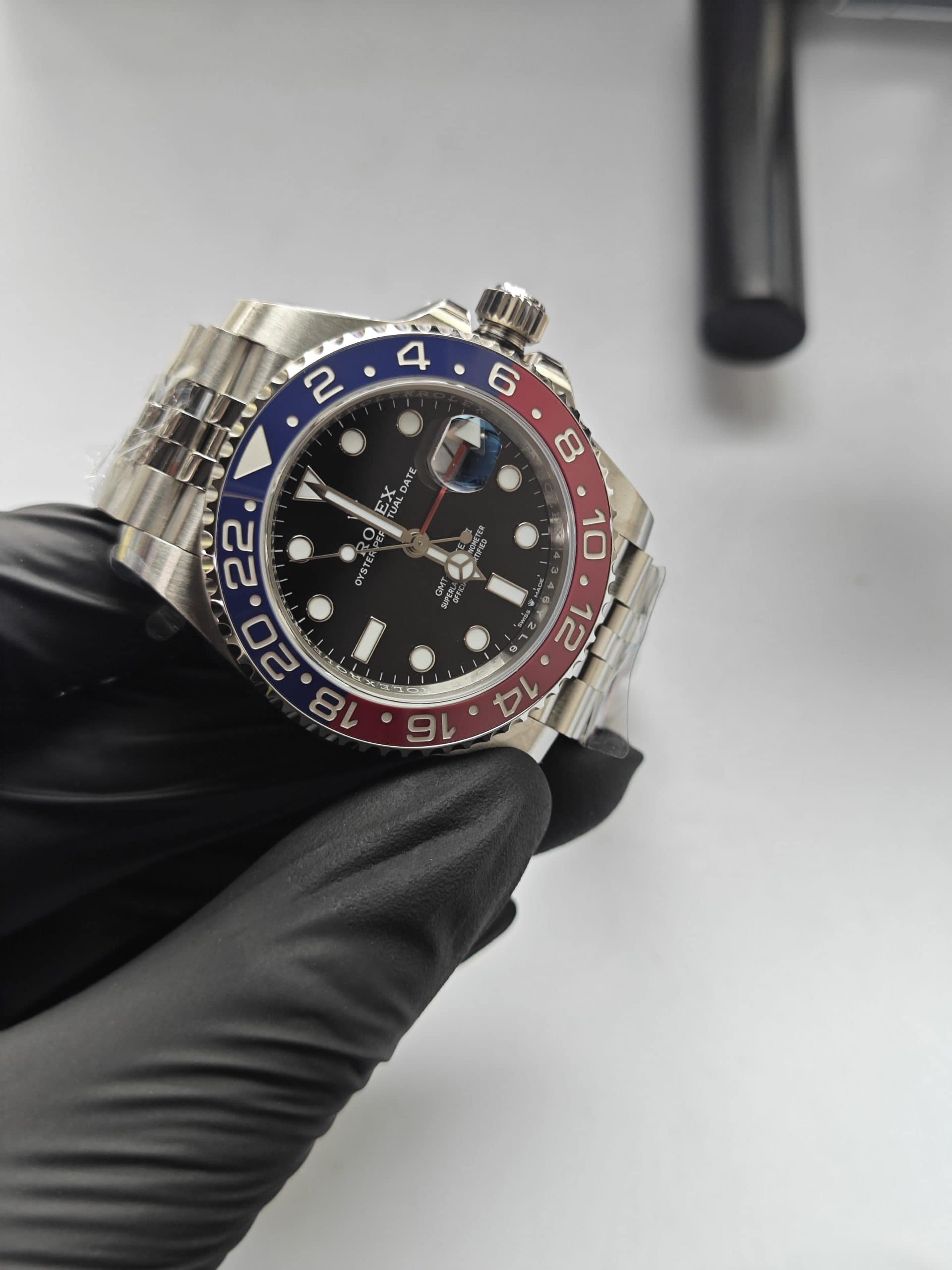 Clean Factory Rolex GMT Master II 126710BLRO Jubilee, “Pepsi”Red/Blue Ceramic Bezel, 904L Steel, Best Edition 3285 Movement