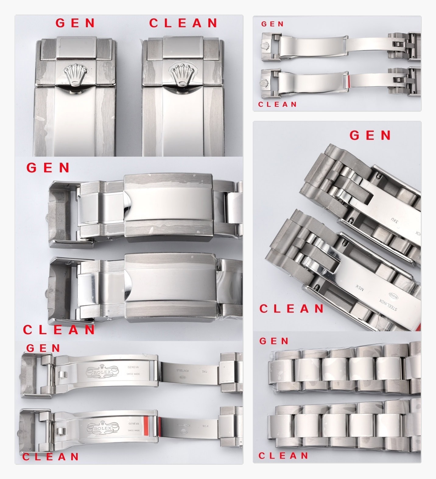 Solid End Links (SEL) integration tolerances and brushed steel finish transition on Oyster bracelet