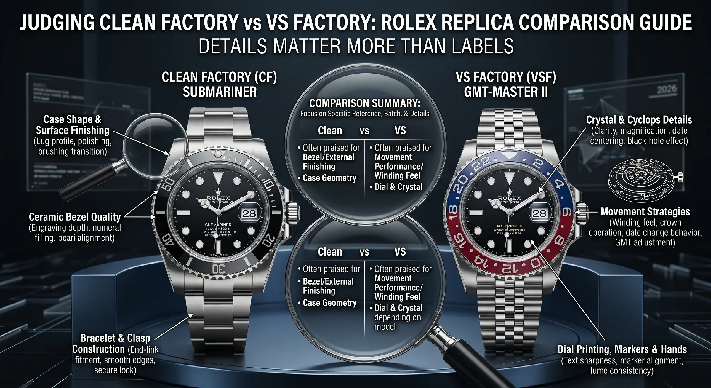 VS Factory vs Clean Factory Rolex Replicas