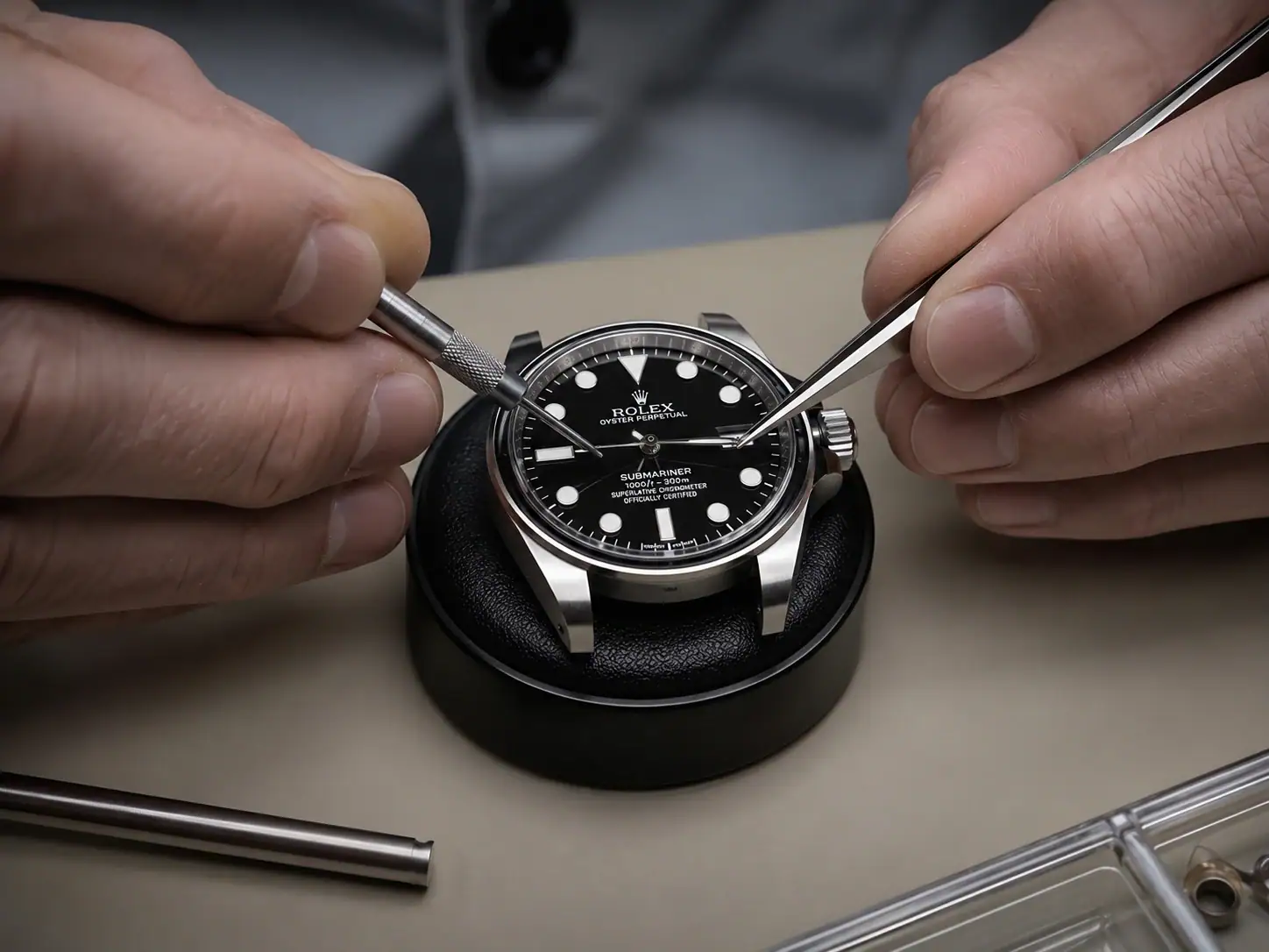 Macro inspection of multi-layer hand stack clearance and dial alignment tolerances on cased reference