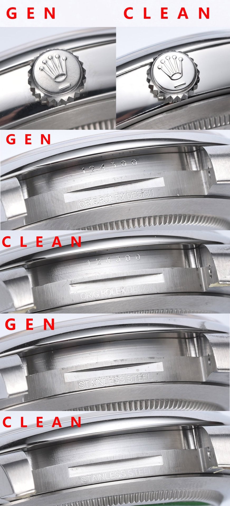 Clean Factory 124300 Case Engravings and Winding Crown Macro