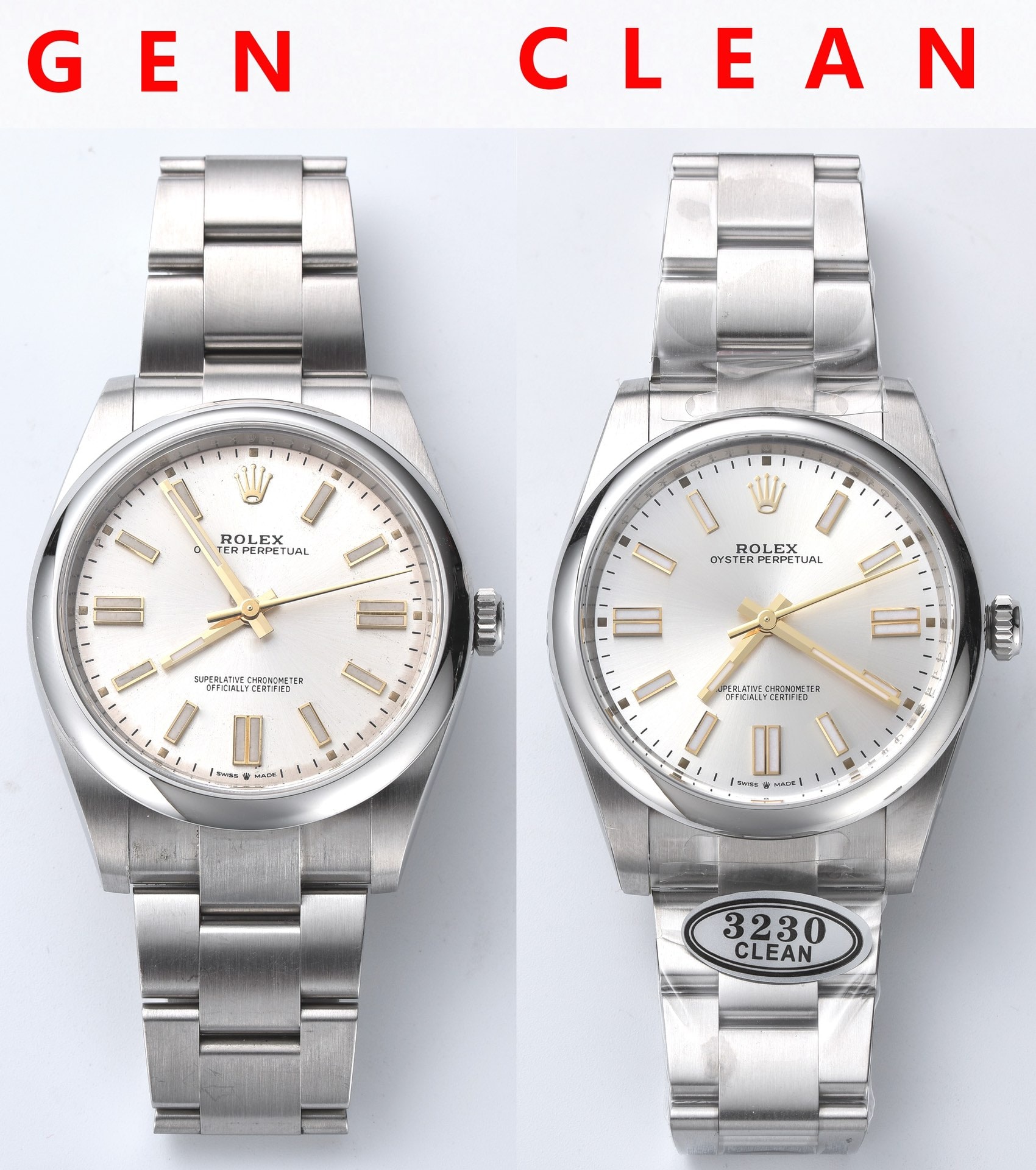 Genuine Rolex vs Clean Factory Oyster Perpetual 41 124300 Full Frontal Comparison