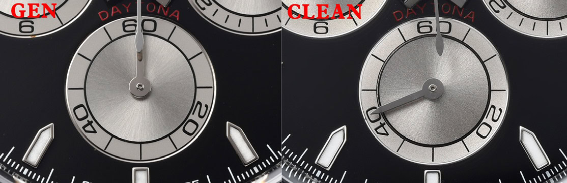 Clean Factory vs Gen 126519LN 6 o'clock Subdial and Red Daytona Script Macro