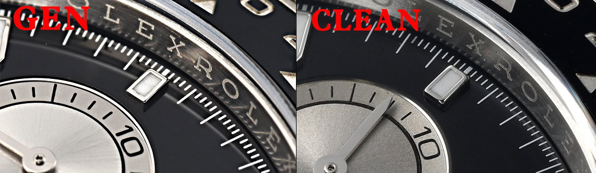 Clean Factory vs Gen 126519LN Rehaut Engraving and Minute Track Macro