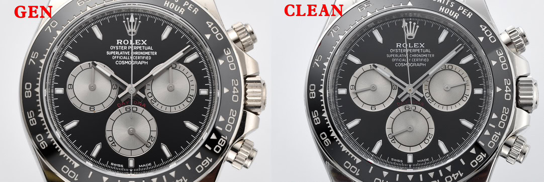 Clean Factory vs Genuine Rolex Daytona 126519LN Full Dial Macro Comparison
