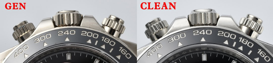 Clean Factory vs Gen 126519LN Bezel Metal Rim Crown and Pushers Macro