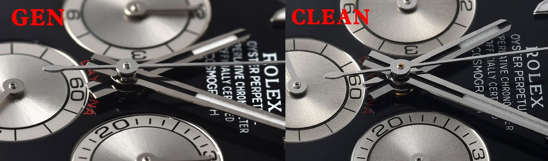 Clean Factory vs Gen 126519LN Center Pinion Cap and Hand Stack Macro