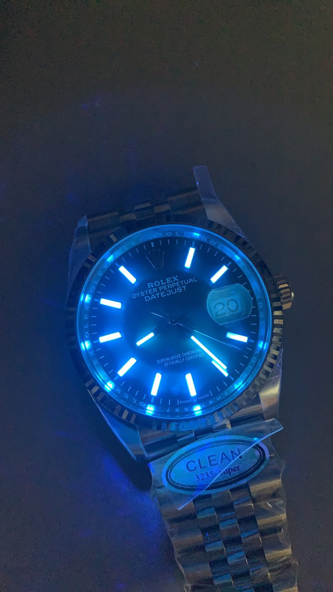 Clean Factory Datejust 36 Darkroom Chromalight Blue Luminescence Test