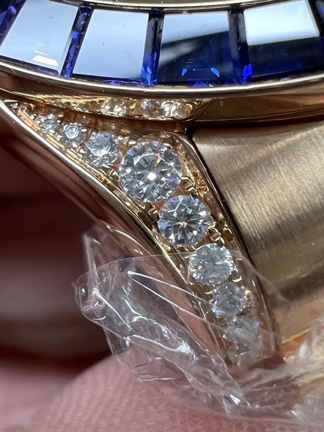Macro View of Custom Large-Table Baguette Sapphires and Lug Diamond Setting